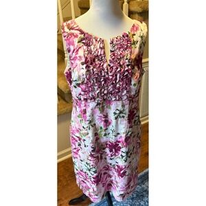 Rabbit Rabbit Rabbit Designs Pink Floral Ruffle Neck Sheath Dress w/ Pockets 14